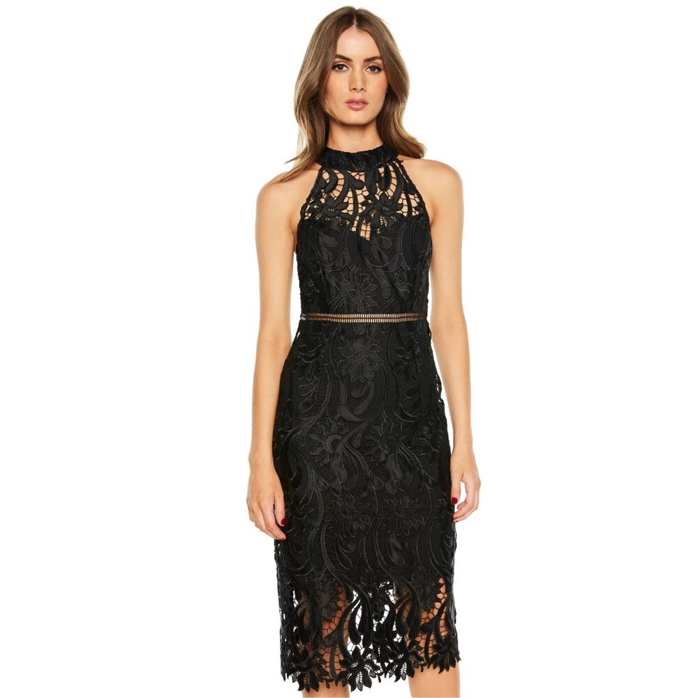 🆕BARDOT Isa Lace Halter Cocktail Dress X-Small 4 Black